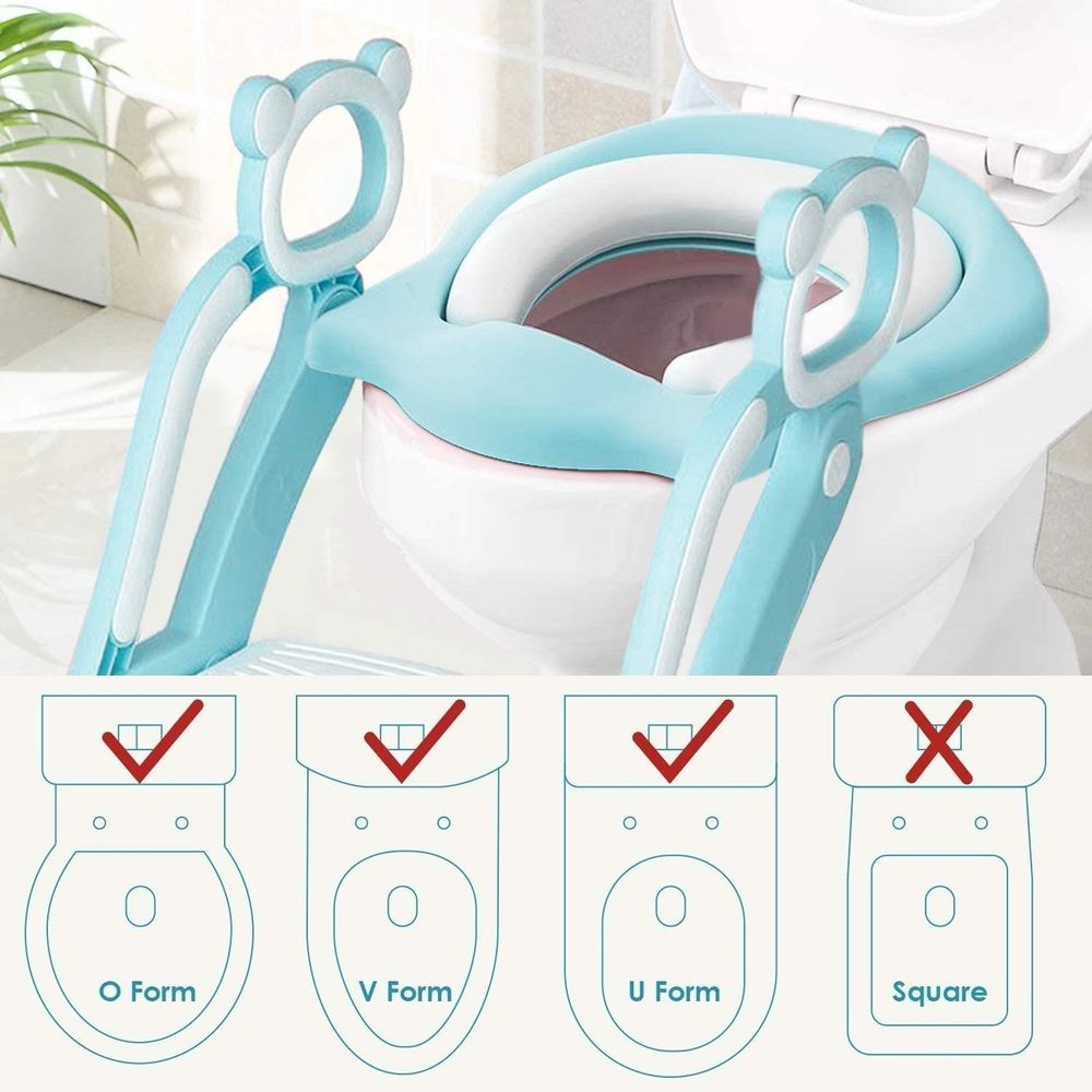KEPLIN Toddler Toilet Training Seat Ladder - Sturdy, Non-Slip, Soft Cushion - Easy Assembly - Ages 1-7 (Blue)