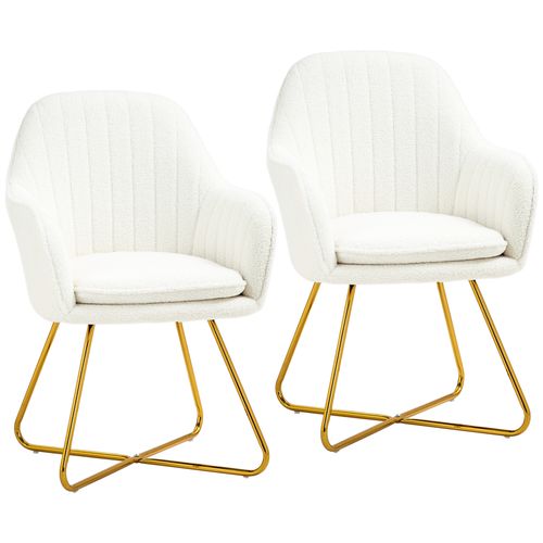 HOMCOM Accent Chair Set of 2, Cashmere Armchair with Steel Legs, Cream White