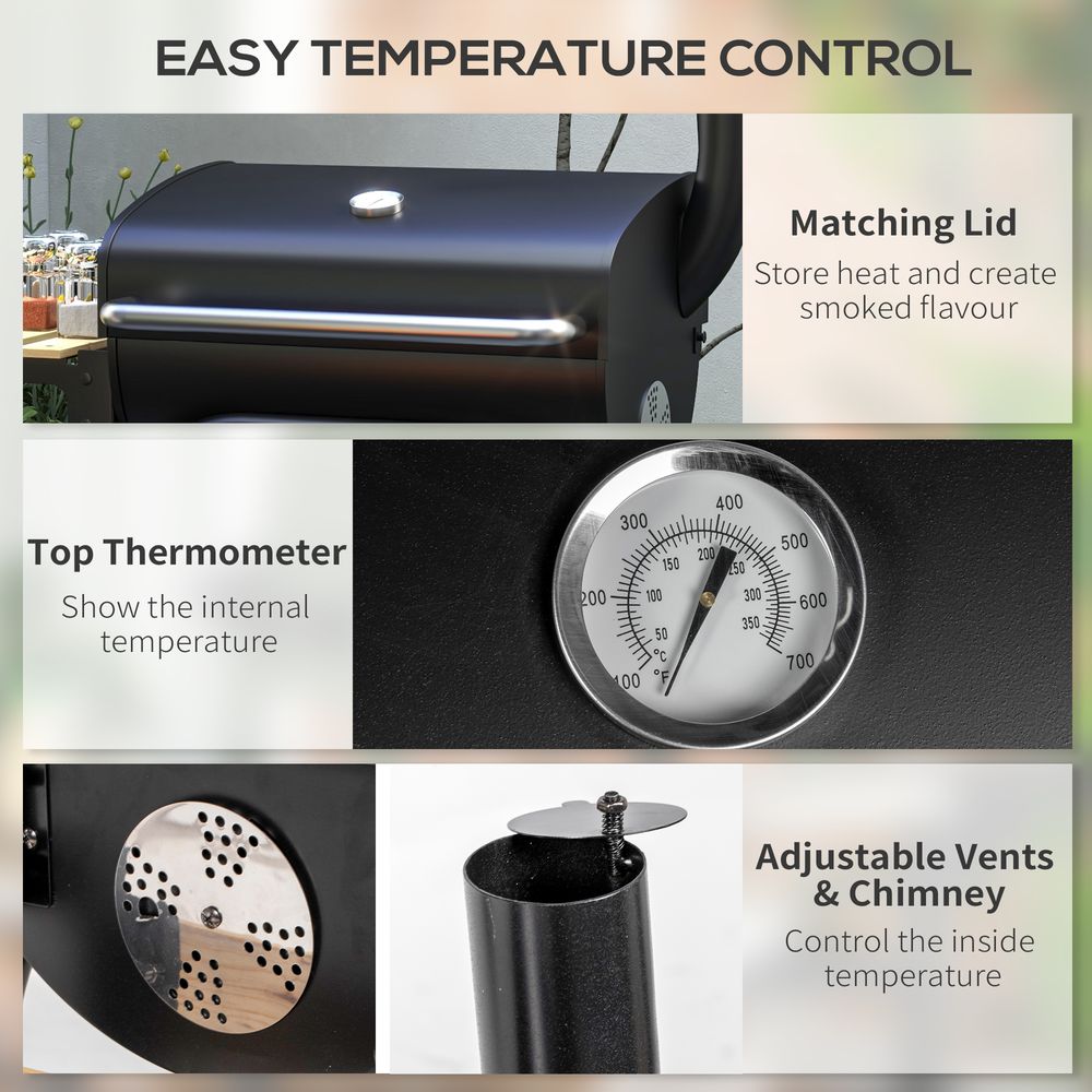Premium Outsunny BBQ Grill - Charcoal, Shelves, Lid, Thermometer - Perfect for Outdoor Parties!