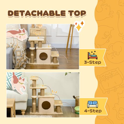 PawHut Dog Steps for Bed 4 Step Pet Stairs Cat House with Detachable Cover