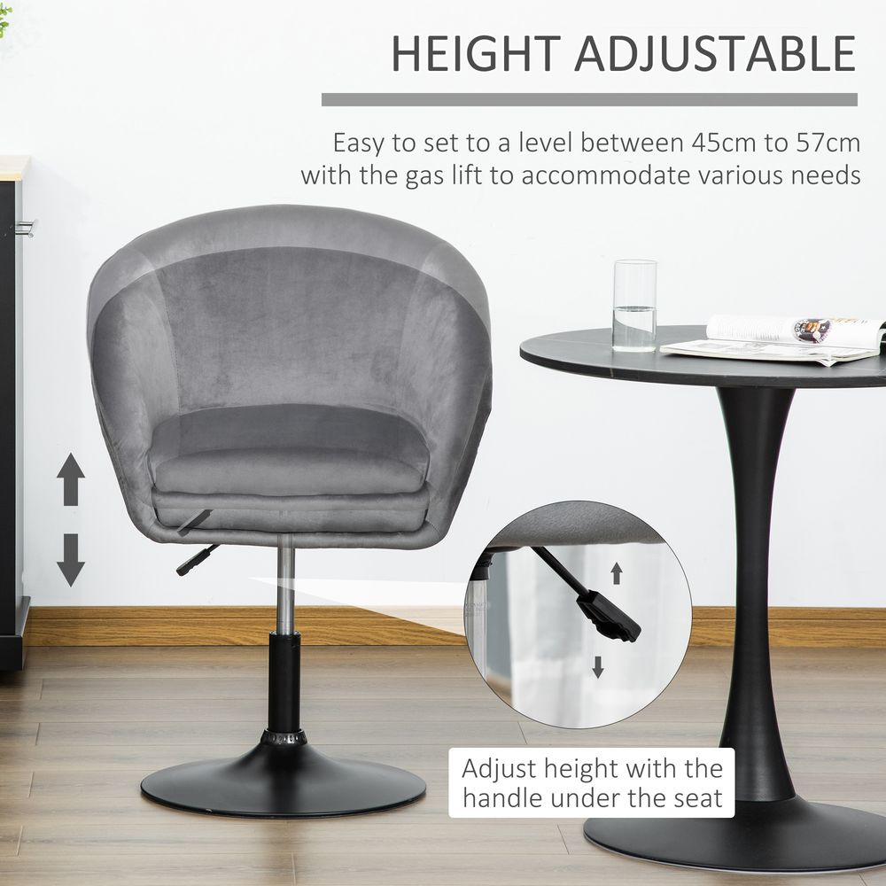 HOMCOM Swivel Bar Stool Fabric Dining Chair Dressing Stool Tub Seat Grey