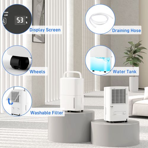 HOMCOM 20L/Day Dehumidifier with Continuous Drainage, 5L Water Tank, Timer