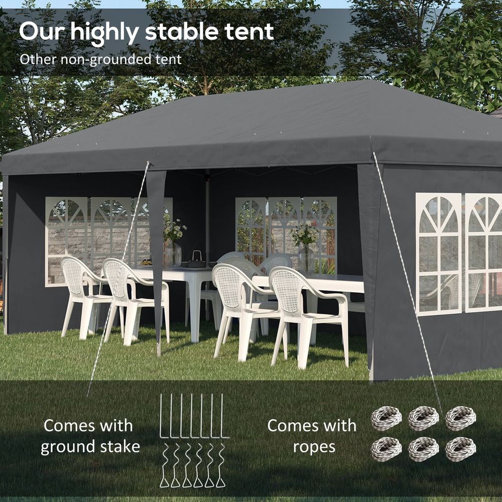 Outsunny 3 x 6m Heavy Duty Gazebo Marquee Party Tent with Storage Bag Grey