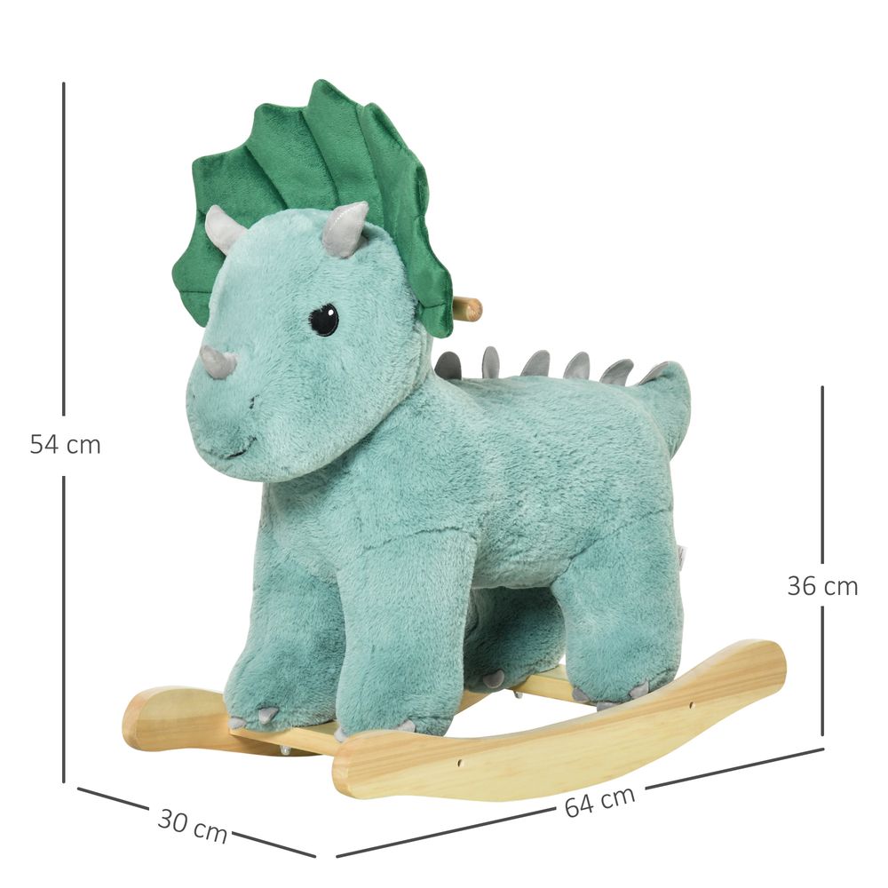 HOMCOM Kids Toddler Rocking Horse Plush Ride On Triceratops Rocker Wooden Base W/Sound for 3-6 Years Green