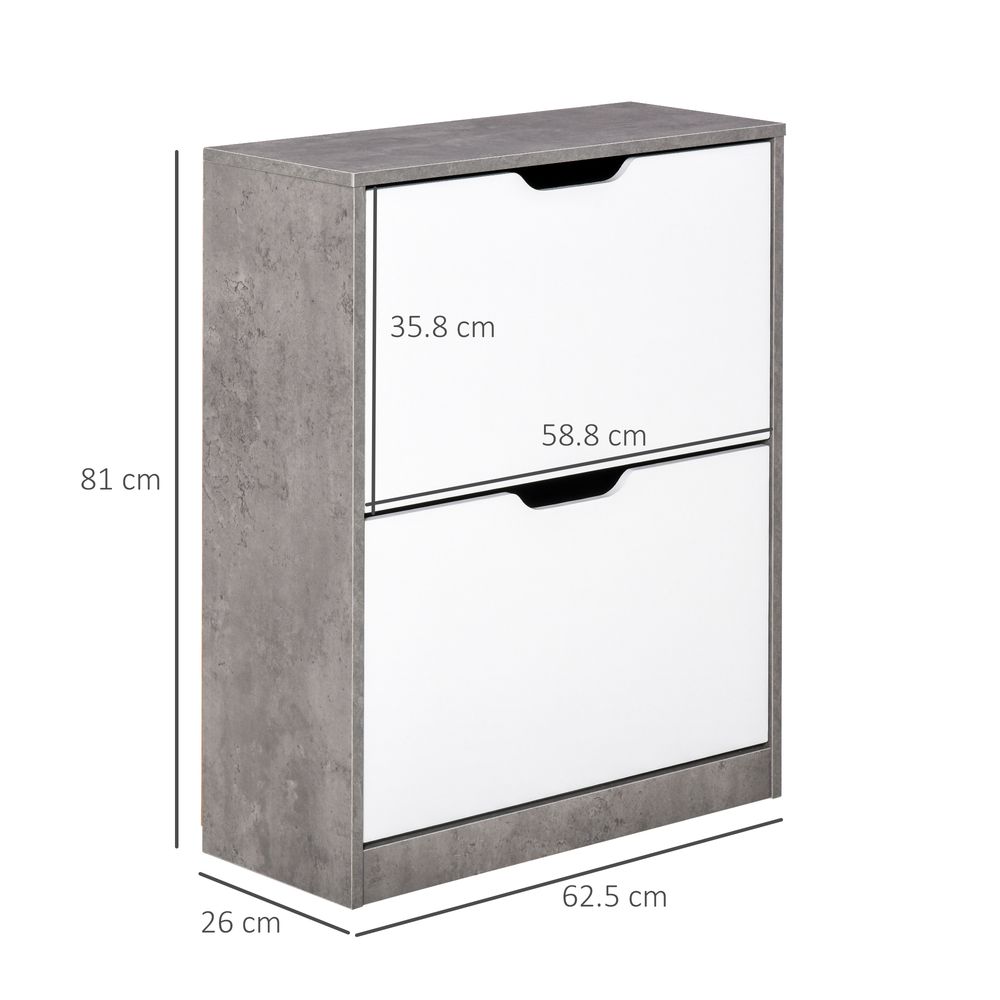 HOMCOM Two Drawer Shoe Cabinet Home Storage Organiser w/Groove Handles Adjustable Shelves Modern Boxy Rack Hallway Bedroom Furniture