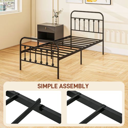 HOMCOM 3ft Metal Single Platform Bed Frame w/ Underbed Storage Headboard