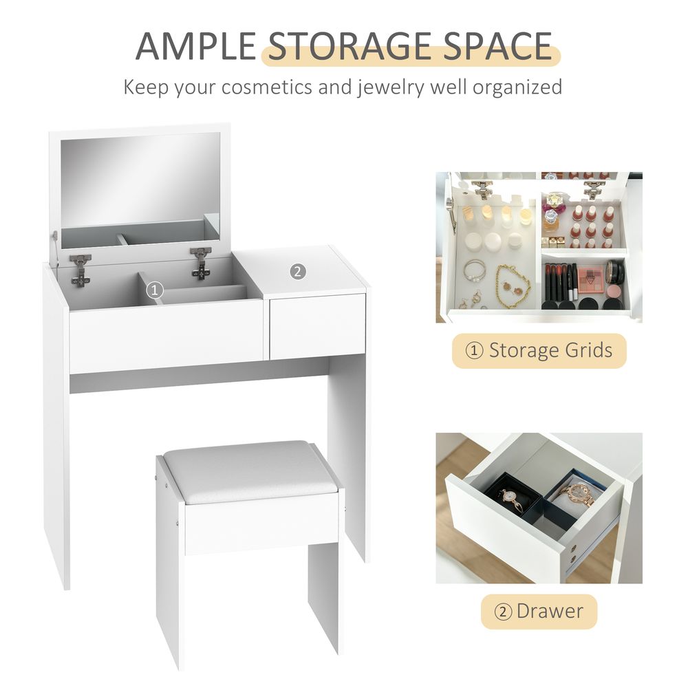 Transform Your Space with Our Stylish White Dressing Table Set - Complete with Padded Stool - High-Quality & Functional!