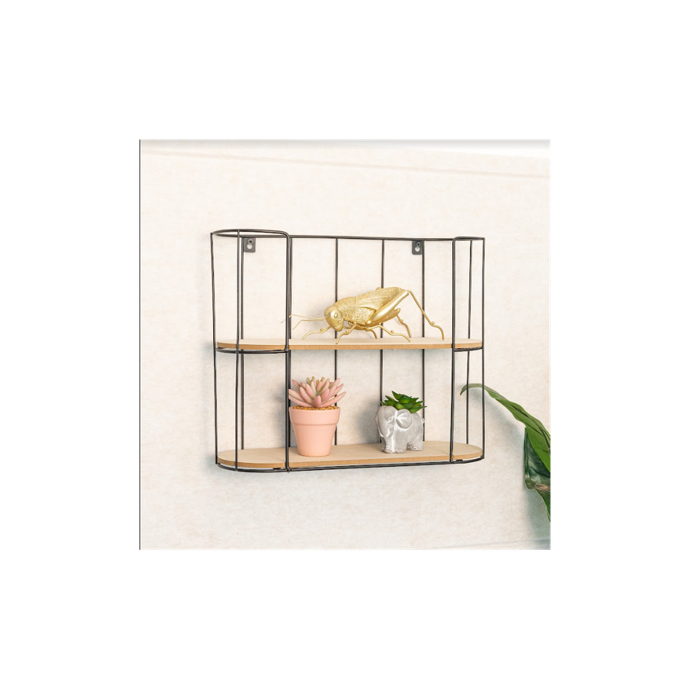 Premium Quality 2 Tier Bar Wall Shelf - Heavy-Duty Iron - Stylish Black + Oak Finish