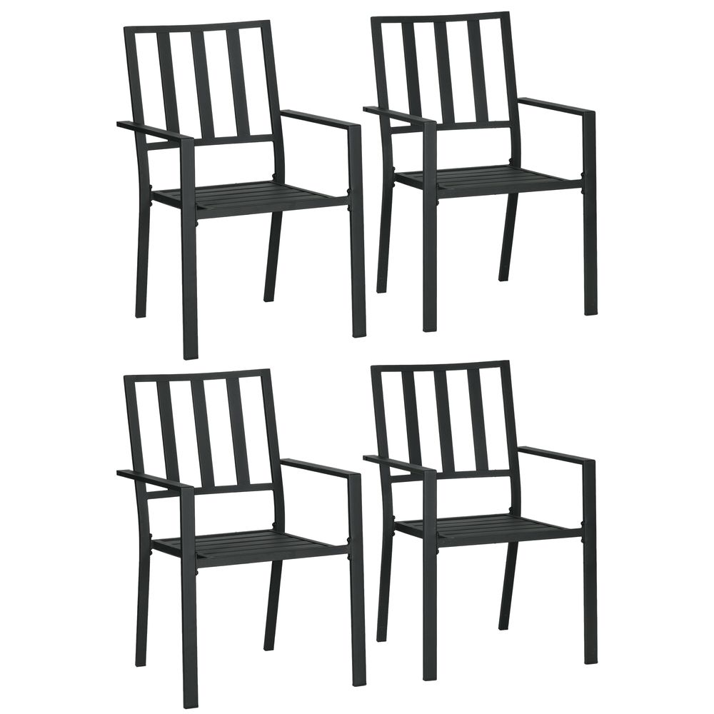 Outsunny Metal Stackable Garden Chairs - Set of 4, Black