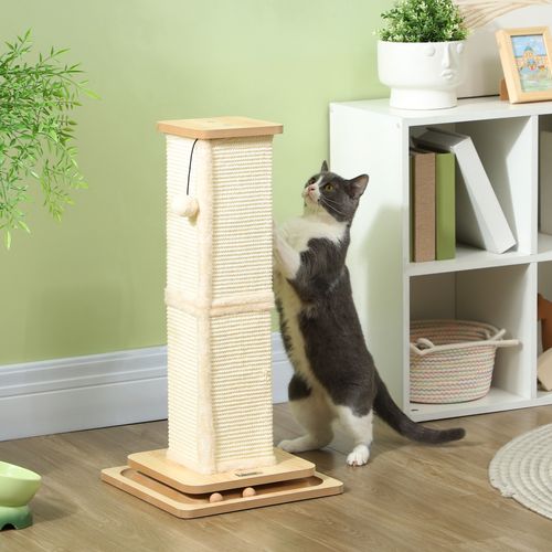 PawHut 67cm Cat Scratching Post 3 in 1 Cat Scratcher w/ Track Ball Toy