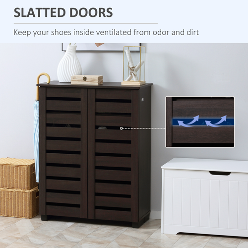 HOMCOM Shoe Storage Cabinet with Slatted Doors for 15 Pairs of Shoes Brown