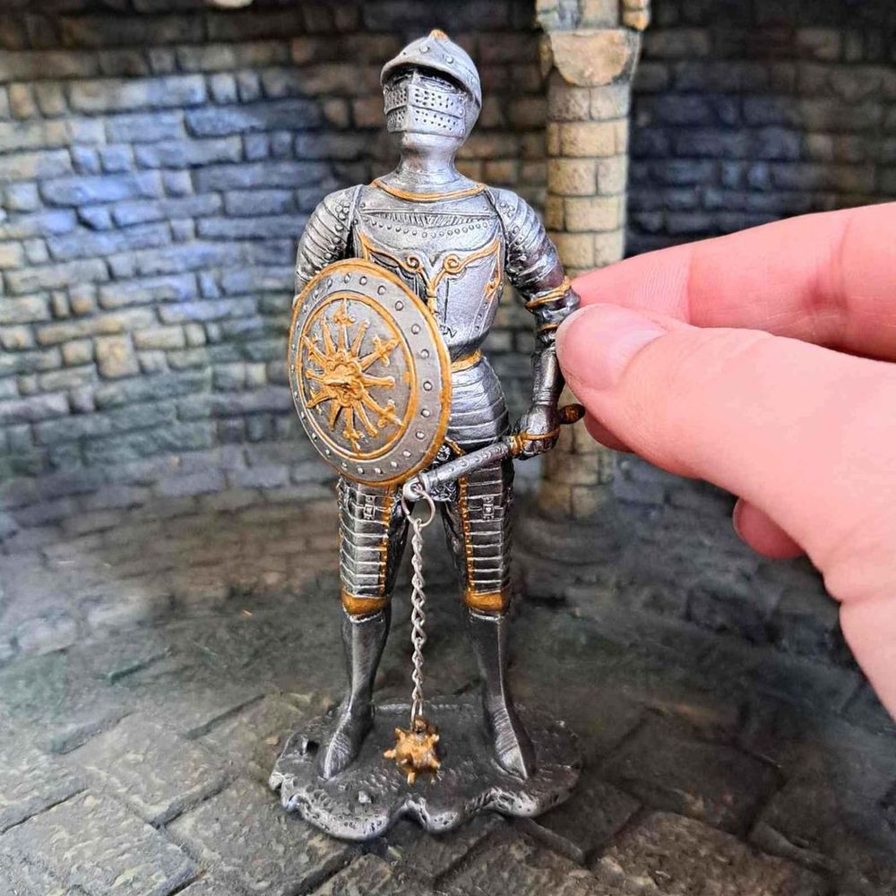 Knight With Shield and Flail - 15th Century (hand-cast statue sculpture) 10.5cm Height