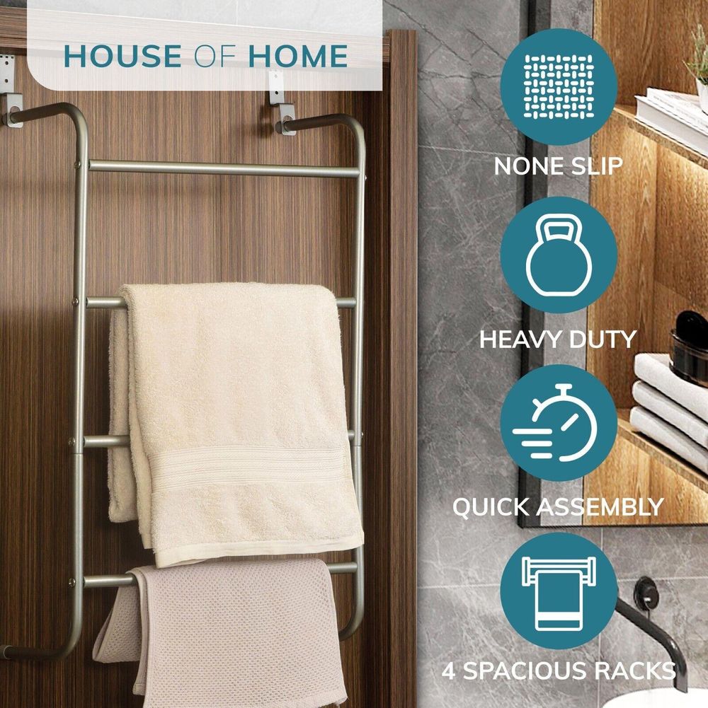 Premium 4 Tier Over Door Towel Rack - Space-Saving Storage Solution