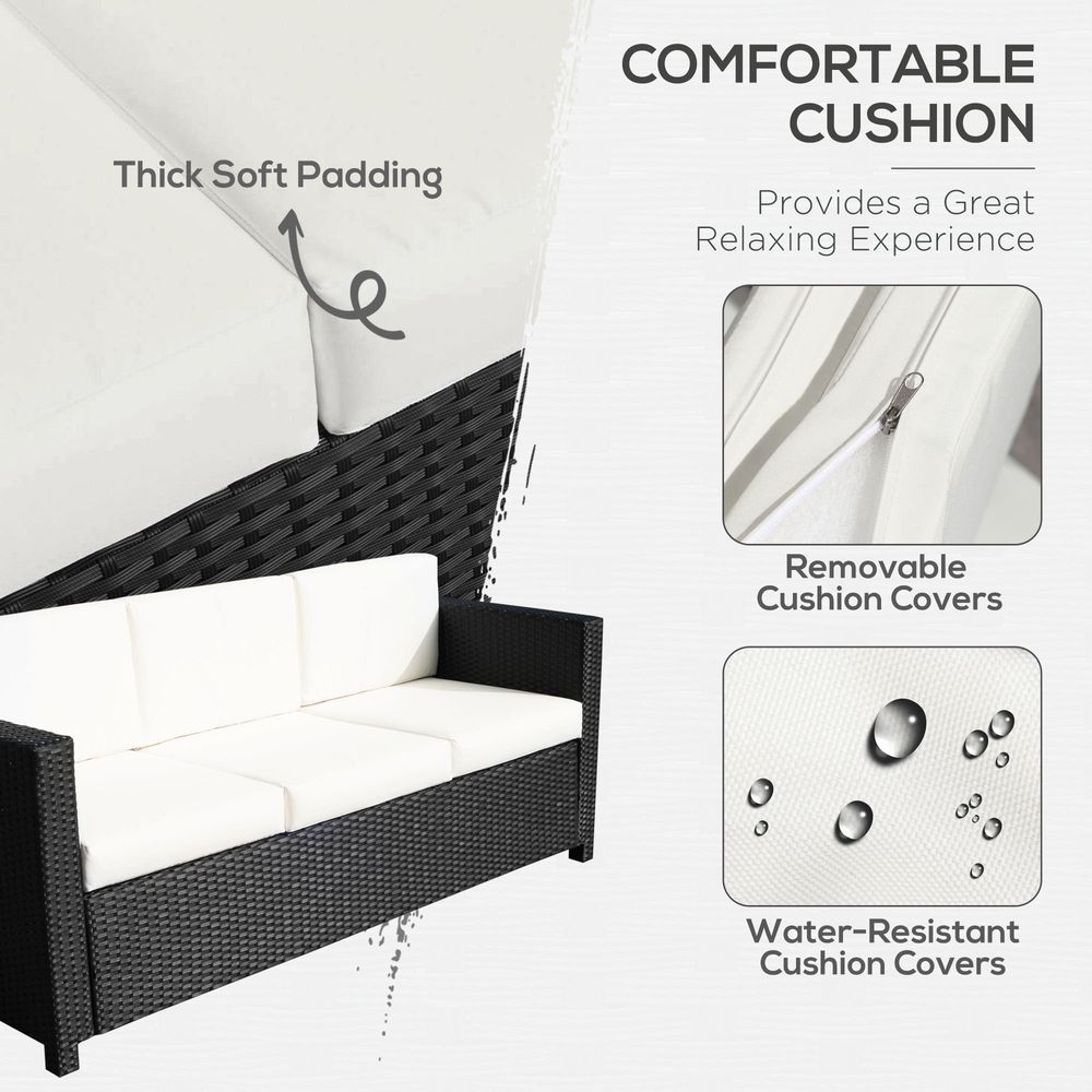 3 Seater Rattan Garden Sofa Black Outdoor Patio Wicker Weave Furniture Chair