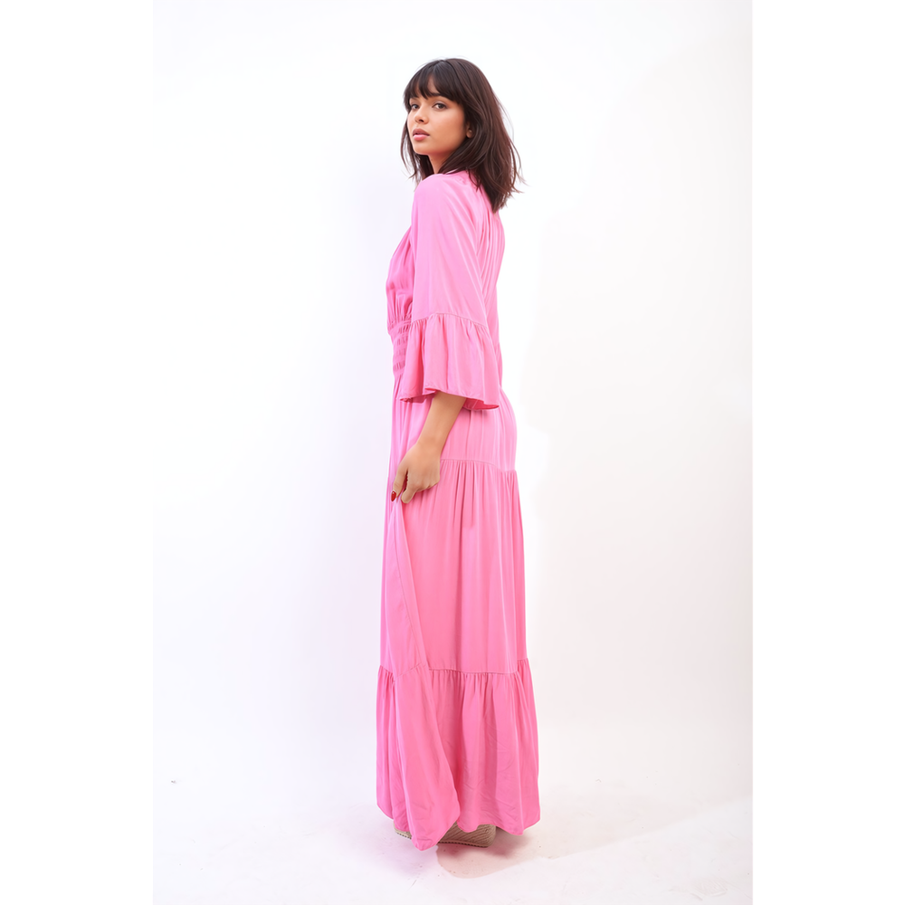 Leah Ruffle Hem Sleeve Shirred Waist Tiered Maxi Dress