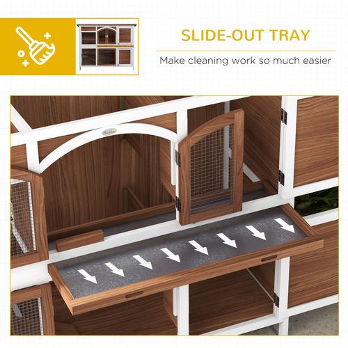 PawHut Two-Tier Wooden Rabbit Hutch w/ Openable Roof, Slide-Out Tray, Ramp