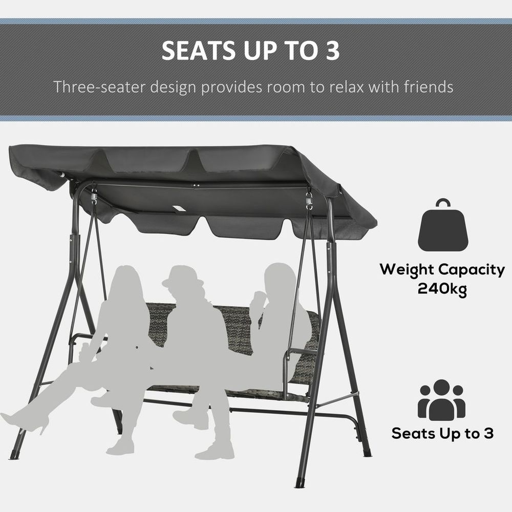 Premium Outsunny 3-person Rattan Swing Chair - Adjustable Canopy, Strong Steel Frame - Best Quality!
