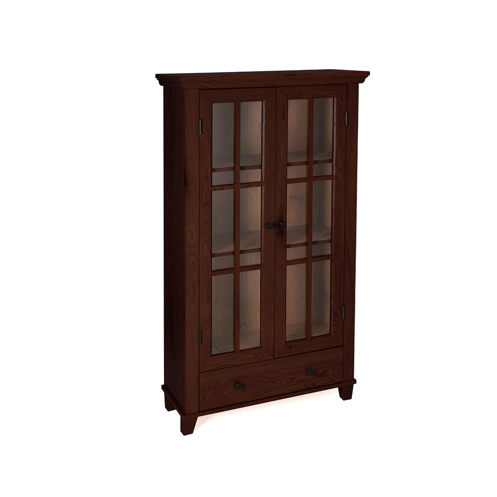 Greenhurst Display Cabinet, Media Storage with Shelving and Drawer, Double Perspex Doors H132.5 W76cm D30cm (Mahogany)