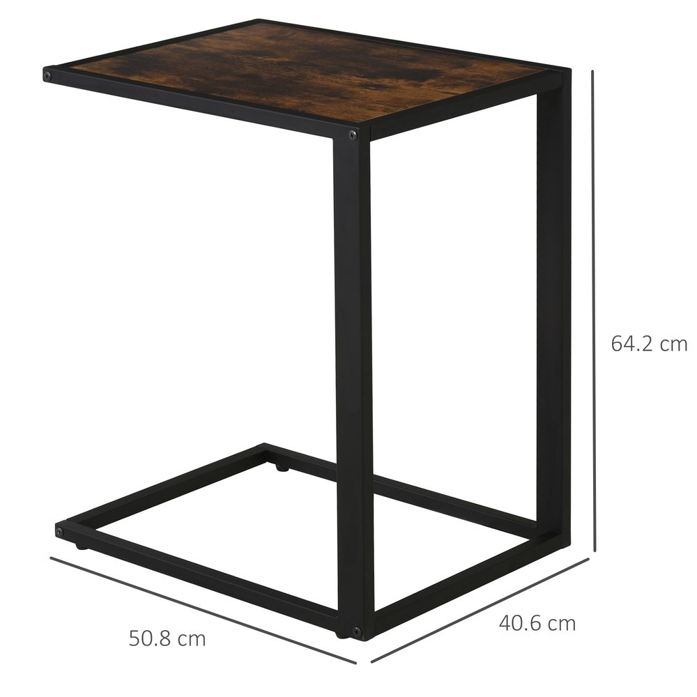 Industrial Steel Frame C-Shaped Side Table in Brown - HOMCOM