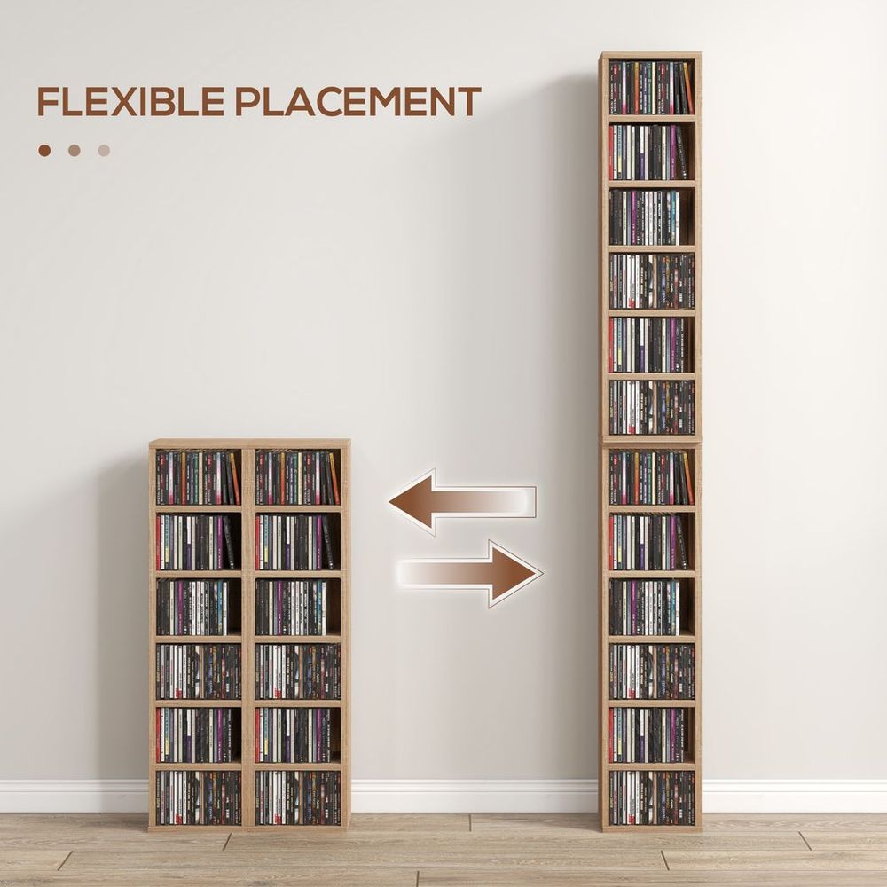 HOMCOM Set of 2 CD Media Display Shelf Unit Tower Rack Adjustable, Natural