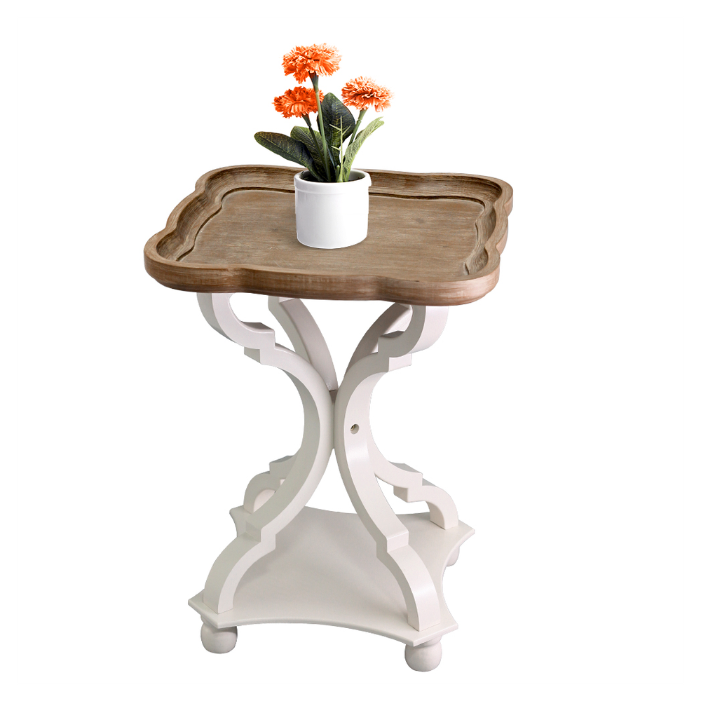 Knight Home Elizabeth French Country Accent Table with Octagonal Top, Natural + Distressed Black