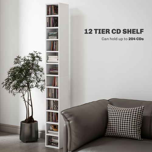 HOMCOM 204 CD Storage Tower Tall Bookcase Bookshelf with 12 Cubes