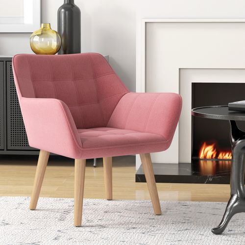 HOMCOM Velvet-Feel Accent Chair with Arms Slanted Back Wood Legs