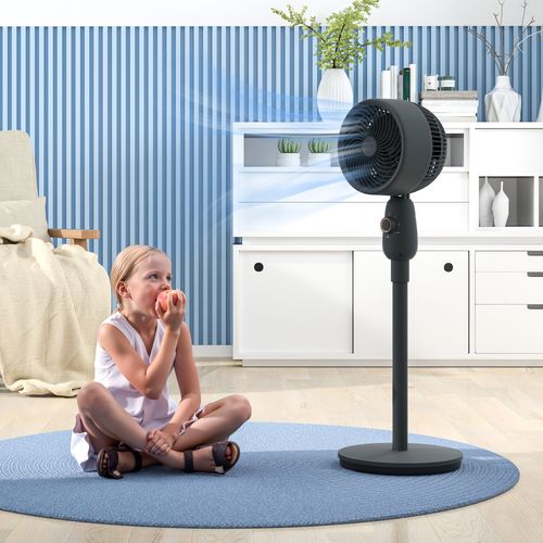 HOMCOM Pedestal Fan for Bedroom, Powerful Air Circulator with 3 Speed, Grey