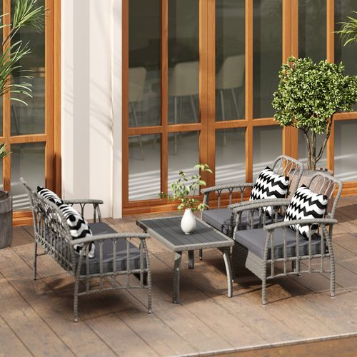 Outsunny 4 Piece Rattan Garden Furniture Set with Adjustable Back, Grey