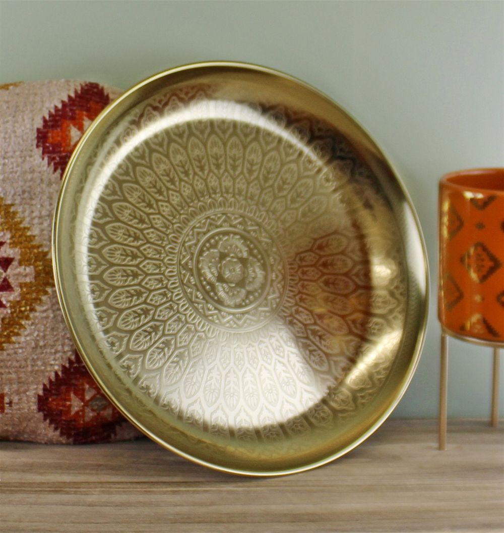 Exquisite Kasbah Design Decorative Gold Metal Tray