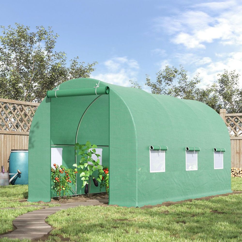 Outsunny Walk-In Gardening Greenhouse | 4.5m x 2m x 2m | PE Cover, Galvanized Steel Frame | Green