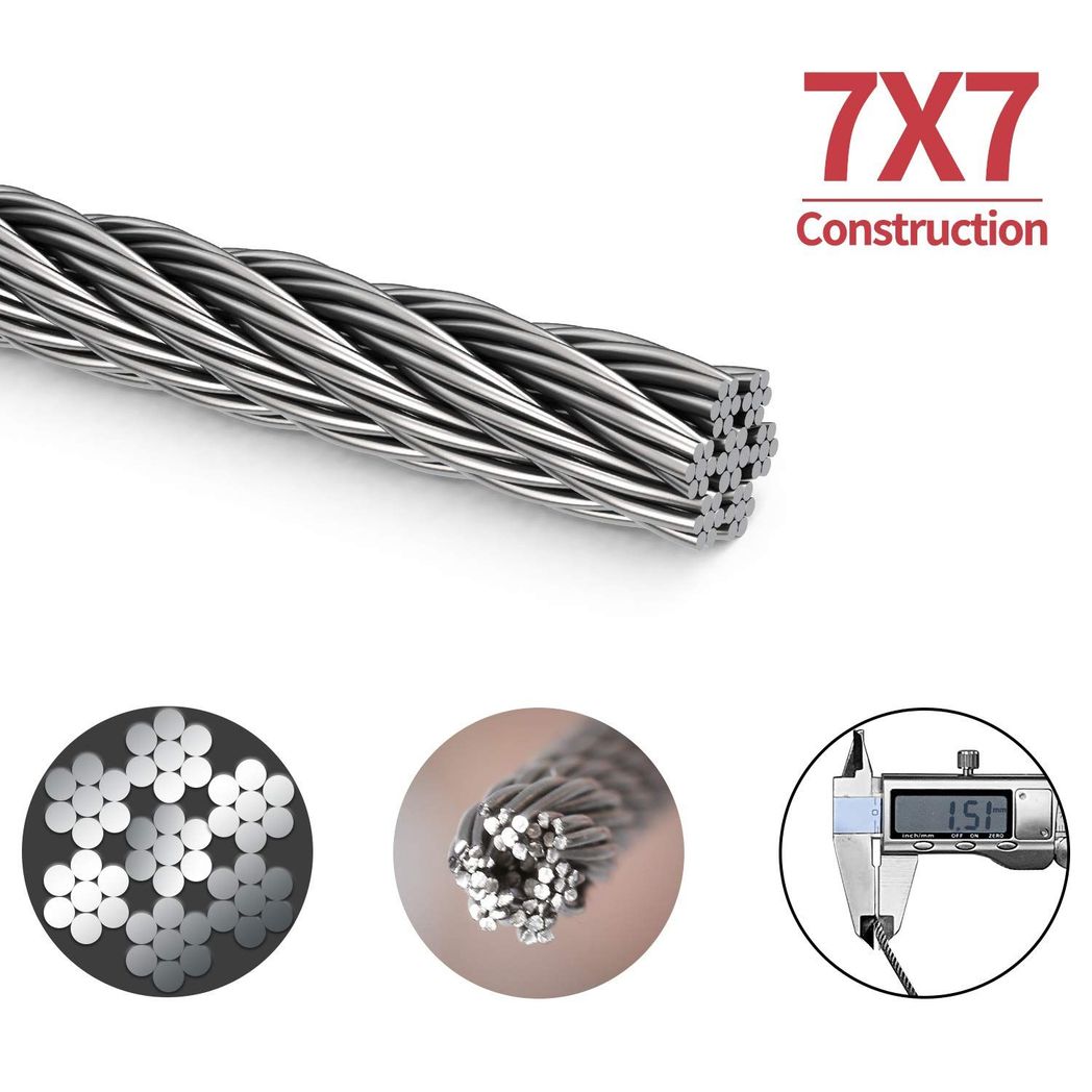Picture Hanging Wire 50lb, Heavy Duty Stainless Steel Wire Rope for Hanging Picture Frame Mirror and Wall Art, Strong Metal Wire 100Feet with 20PCS Aluminum Crimping Sleeves