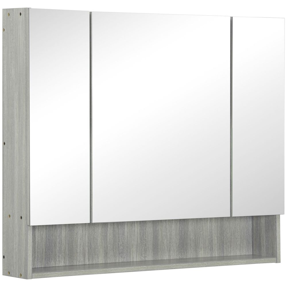 High-End Grey Bathroom Mirror Cabinet, Wall Mounted with 3 Doors and Cupboards - Order Today!
