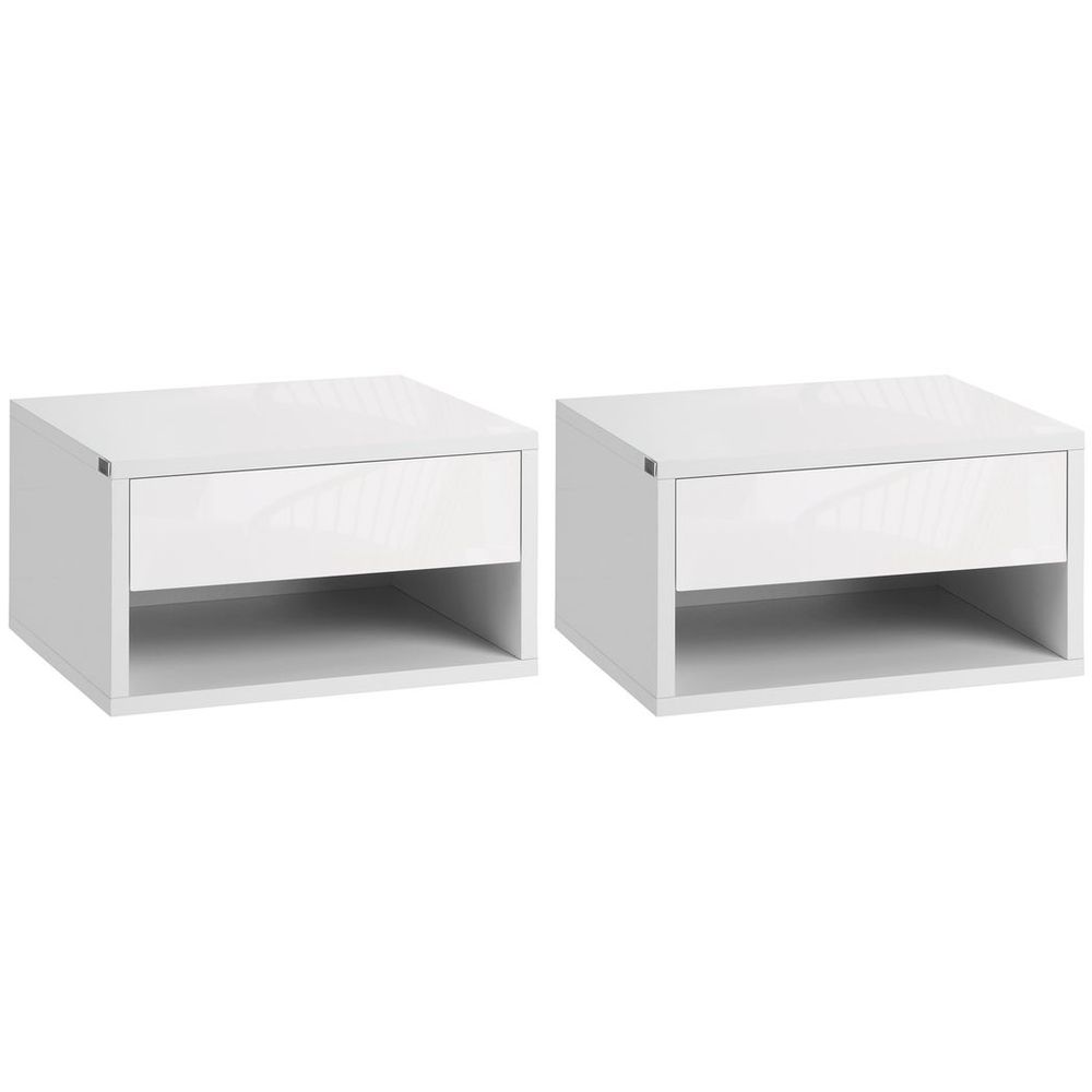 Premium HOMCOM Floating Bedside Tables - Double Storage, Wall Mounted, White