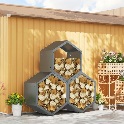 Outsunny Steel Firewood Log Rack Fireplace Log Holder for Indoor Outdoor