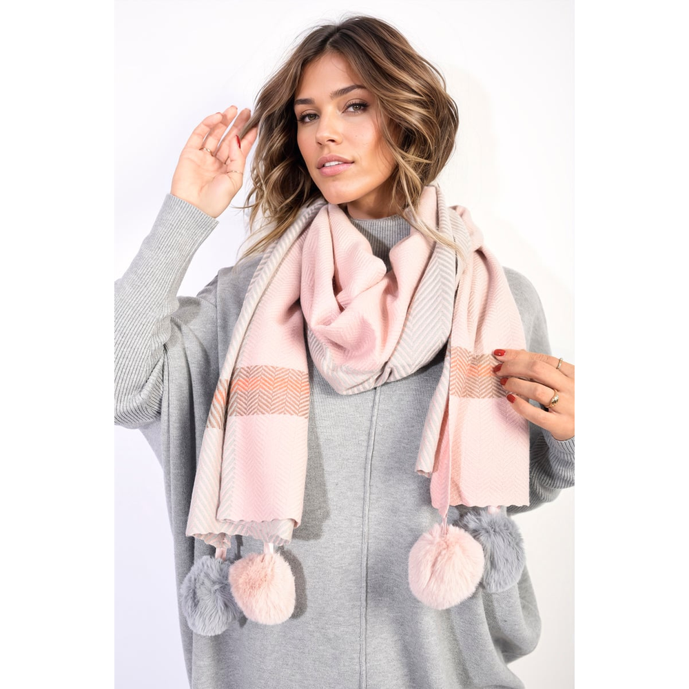 Cozy & Chic: Avah Striped Pompom Tassel Winter Scarf