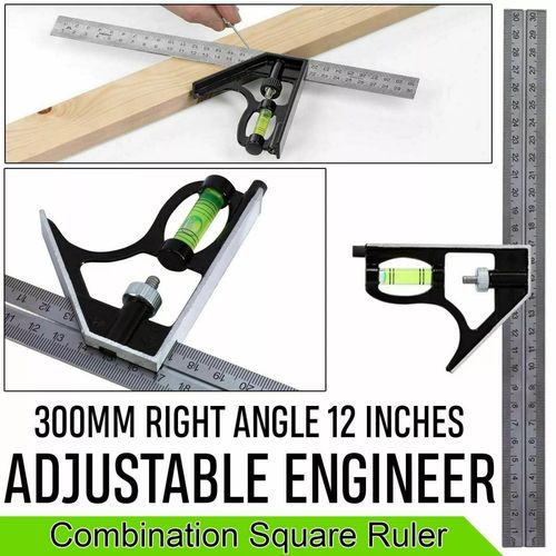 300mm (12") Adjustable Engineers Combination Try Square Set Right Angle Ruler UK