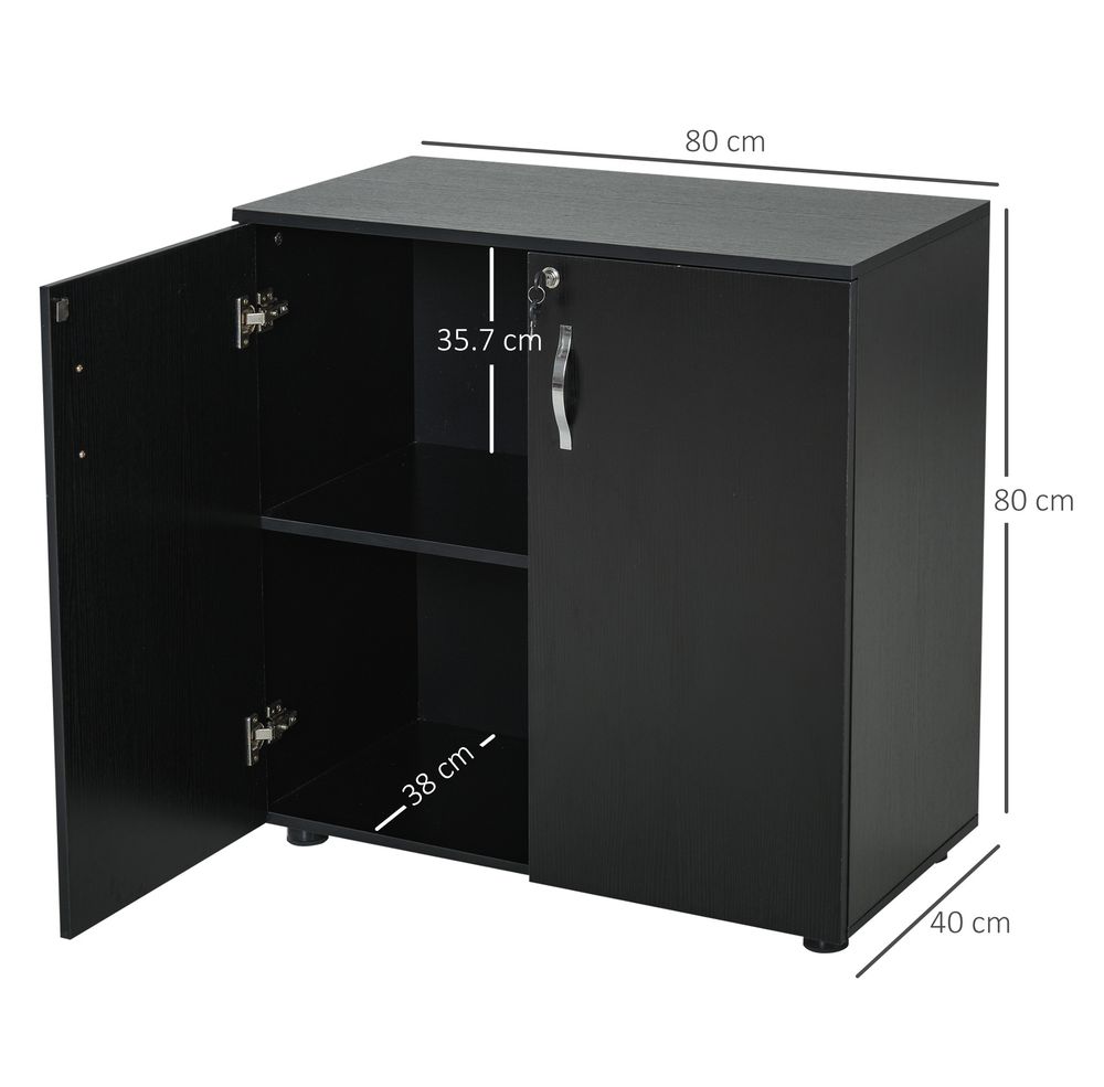 Vinsetto Lockable Office Storage Cabinet 2-Tier Filing Cabinet w/Feet 2 Keys Melamine Coating Aluminium Handles Home Office Printer Stand Black