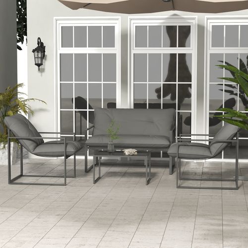 Outsunny 4 PCs Garden Sofa Set with 2 Armchairs Loveseat Coffee Table, Grey
