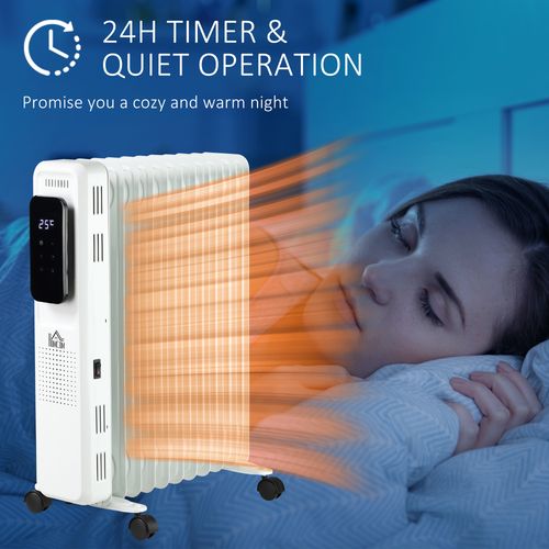 2720W Oil Filled Radiator 11 Fin 24Hrs Timer Safety Cut off Remote White