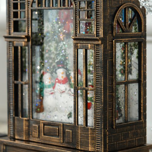 HOMCOM Christmas Snow Globe Lantern with Lights for Holiday, Bronze Tone