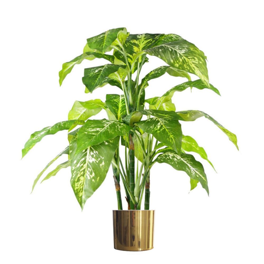 Large 100cm Fox's Aglaonema Tree - Realistic Artificial Plant w/ Gold Metal Planter