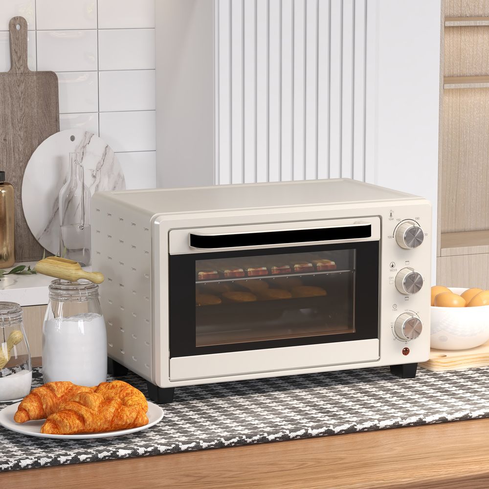 HOMCOM Mini Oven 21L Electric Grill w/ Adjustable Temp Timer 1400W, Grey