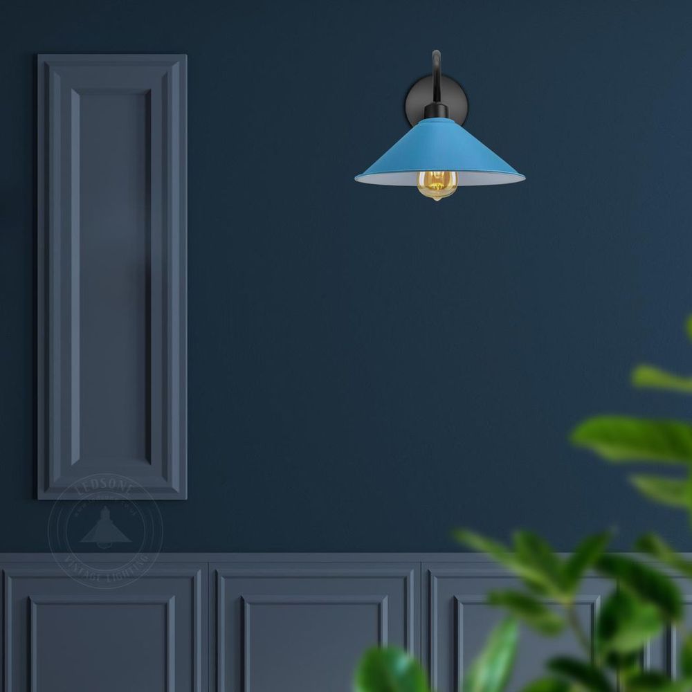 Elegant Blue Wall Light Fixture, E27 Base, Vintage Style, Dimmable, High Quality, 3-Year Warranty