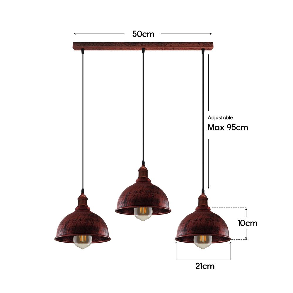 Vintage Industrial Rustic Red Pendant Light - E27 Base, Metal Brushed Fitting, Small Curvy Lamp Shade - High Quality