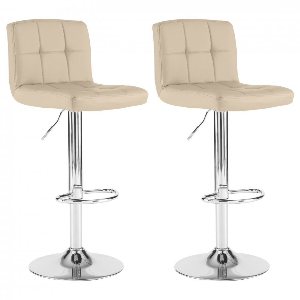 Set of Two Neo Grey Faux Leather Bar Stools with Polished Chrome Legs