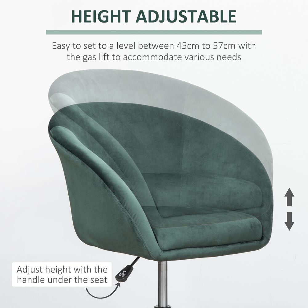 HOMCOM Swivel Bar Stool Fabric Dining Chair Dressing Stool Tub Seat Green