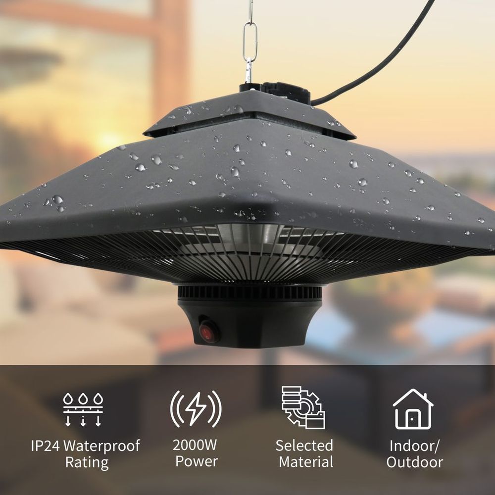 Outsunny 2kw Electric Heater LED Halogen Heating Hanging Light Outdoor Remote