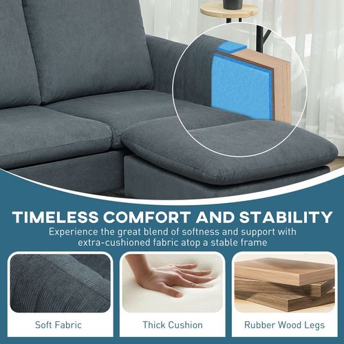 HOMCOM 3 Seater Corner Sofa Couch Settee with Chaise Lounge, Charcoal Grey