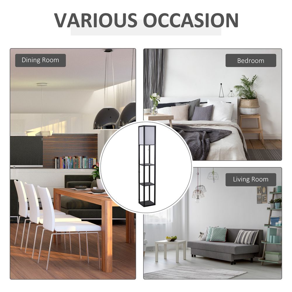Modern 4-Tier Shelf Floor Lamp - Store, Display, and Illuminate - Black/White